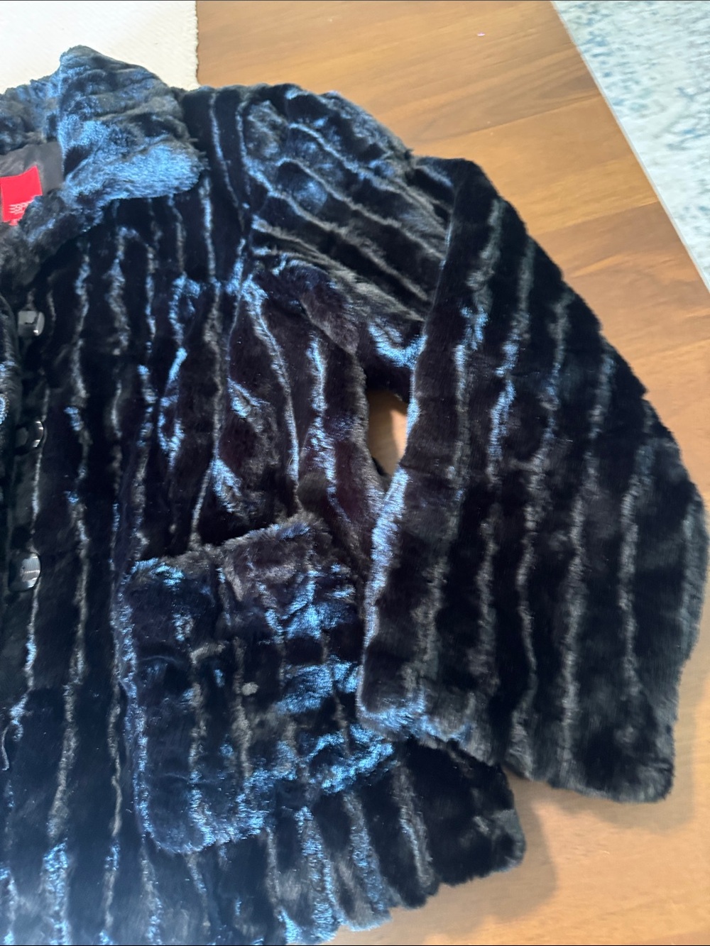 Esprit Black Faux Fur Coat - Women's Plush Button Coat - Picture 4 of 12